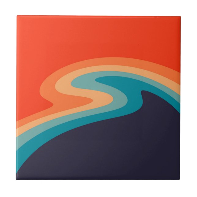 Colourful retro style swirl design tile (Front)