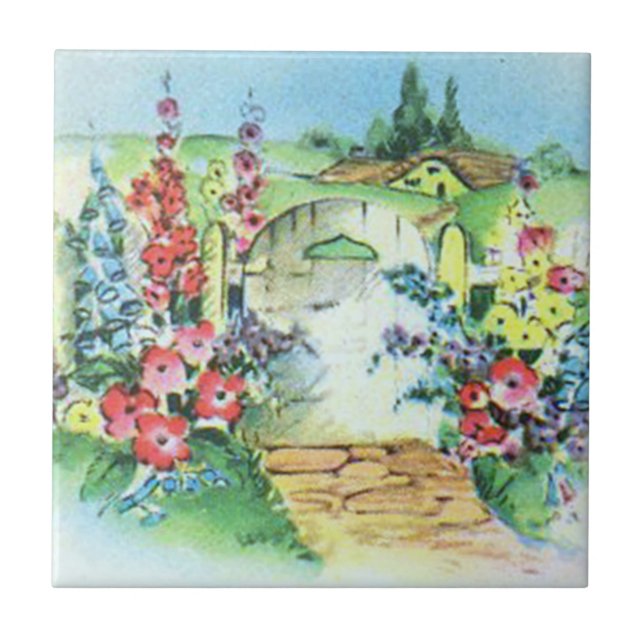 Colourful Retro Style Vintage Country Flower Tile (Front)