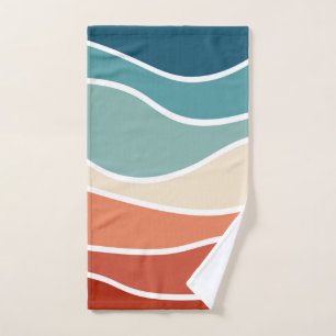 Colourful retro style waves bath towel set