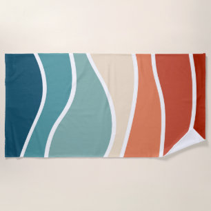 Colourful retro style waves beach towel