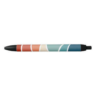 Colourful retro style waves black ink pen