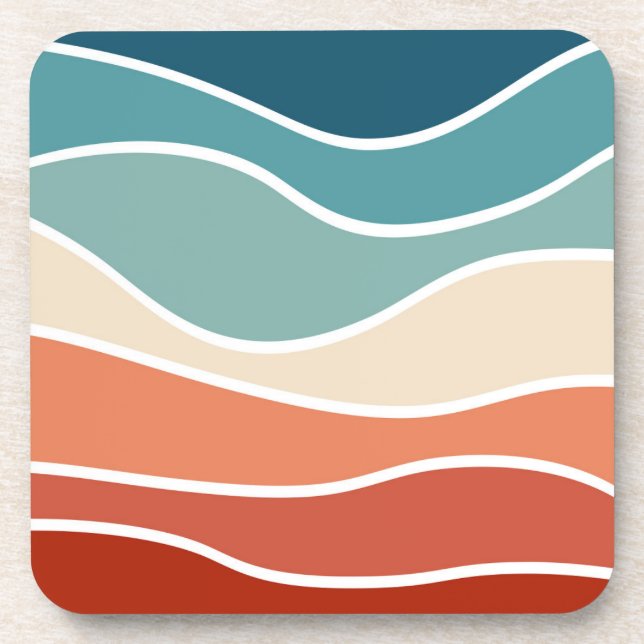 Colourful retro style waves coaster (Front)