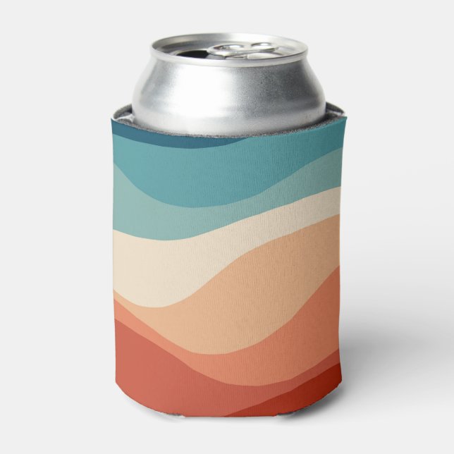 Colourful retro style waves decoration can cooler (Can Front)