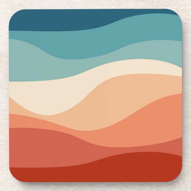 Colourful retro style waves decoration coaster (Front)