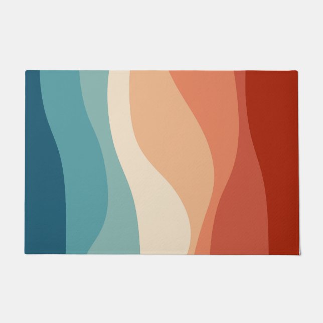 Colourful retro style waves decoration doormat (Front)