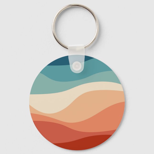 Colourful retro style waves decoration key ring (Front)