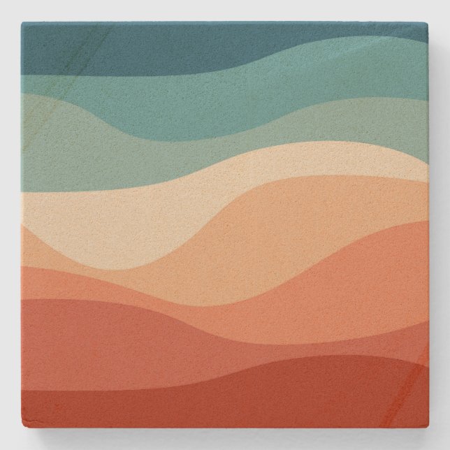 Colourful retro style waves decoration stone coaster (Front)