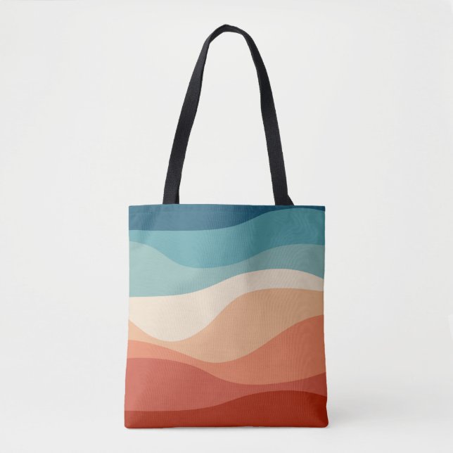 Colourful retro style waves decoration tote bag (Front)