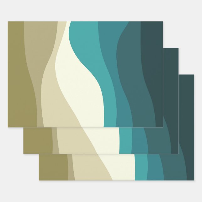 Colourful retro style waves decoration wrapping paper sheet (Set)