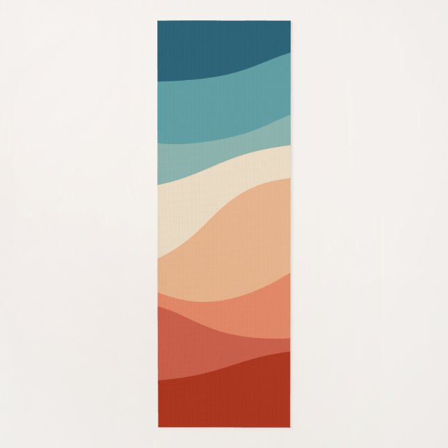 Colourful retro style waves decoration yoga mat (Front)