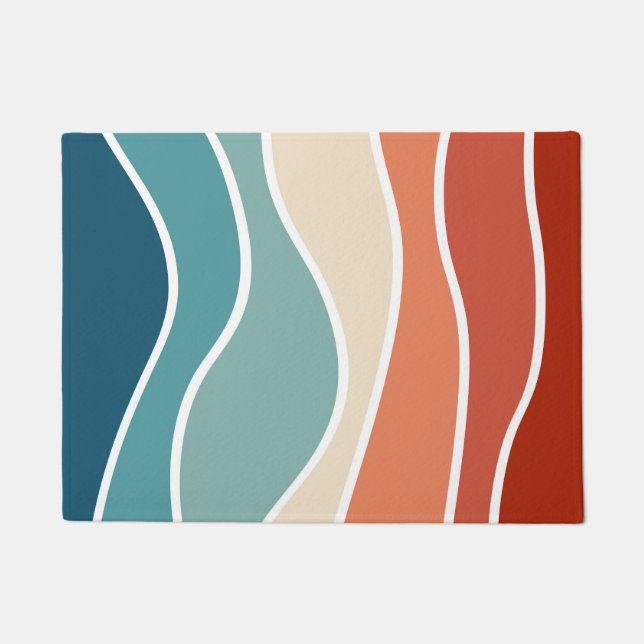 Colourful retro style waves doormat (Front)
