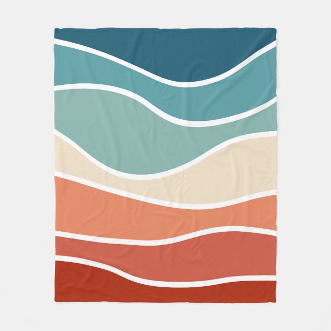 Colourful retro style waves fleece blanket (Front)
