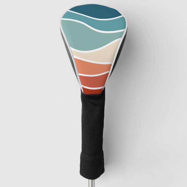 Colourful retro style waves golf head cover (Front)