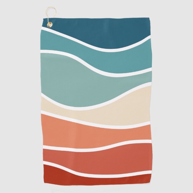 Colourful retro style waves golf towel (Front)