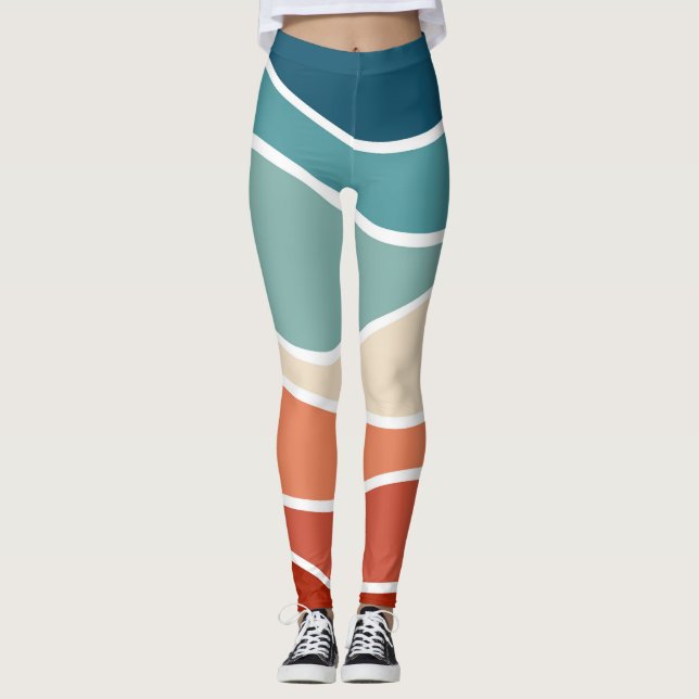 Colourful retro style waves leggings (Front)