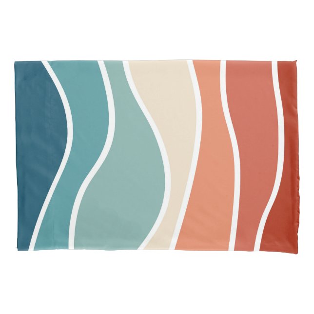 Colourful retro style waves pillowcase (Front)