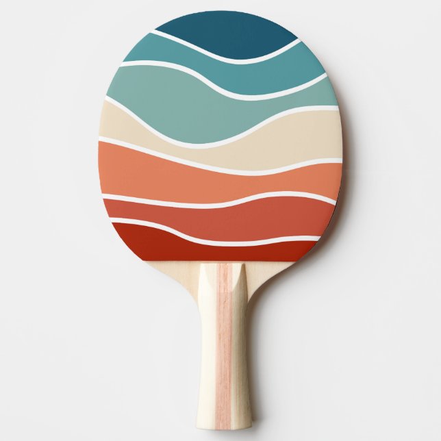 Colourful retro style waves ping pong paddle (Front)