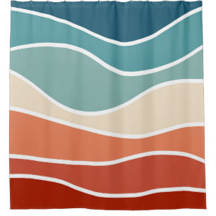 Colourful retro style waves shower curtain