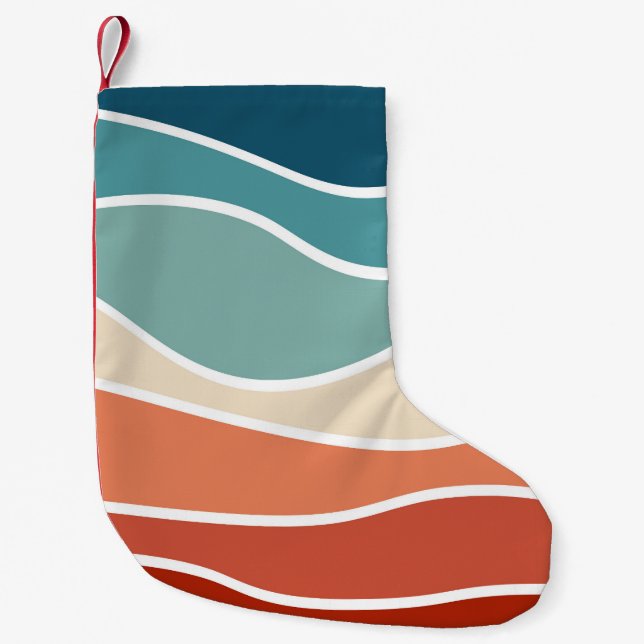Colourful retro style waves small christmas stocking (Front)