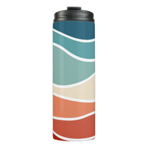 Colourful retro style waves thermal tumbler