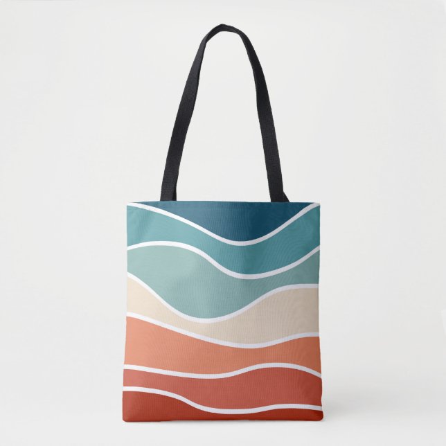 Colourful retro style waves tote bag (Front)