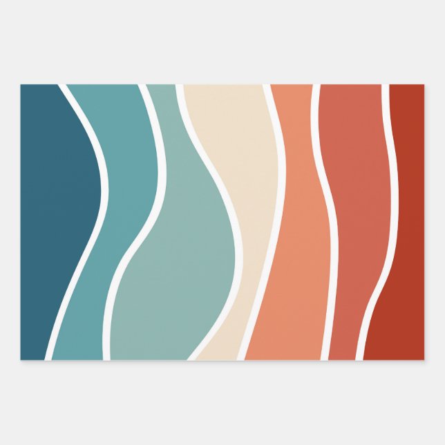 Colourful retro style waves wrapping paper sheet (Front)