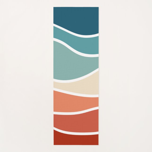 Colourful retro style waves yoga mat (Front)