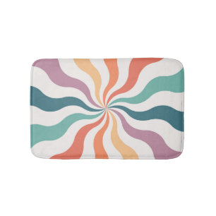Colourful retro style wavy sun rays bath mat