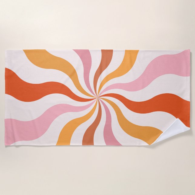 Colourful retro style wavy sun rays  beach towel (Front)
