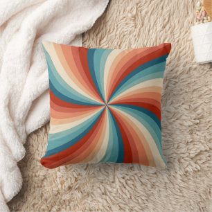 Colourful retro style wavy sun rays cushion