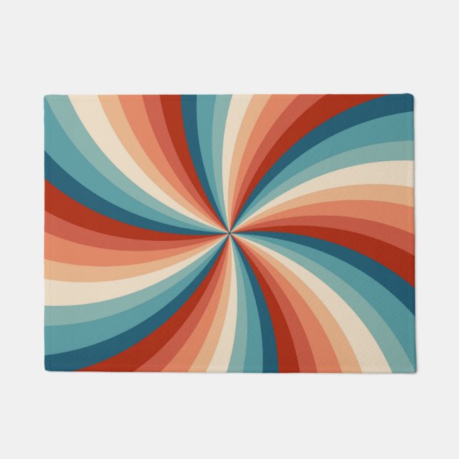 Colourful retro style wavy sun rays doormat (Front)