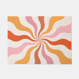 Colourful retro style wavy sun rays doormat