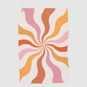Colourful retro style wavy sun rays golf towel