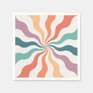 Colourful retro style wavy sun rays napkin
