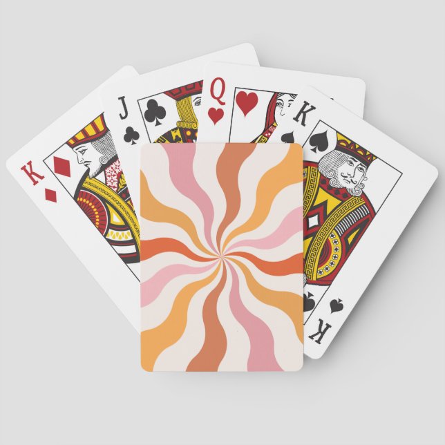 Colourful retro style wavy sun rays  playing cards (Back)