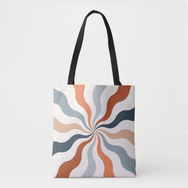 Colourful retro style wavy sun rays tote bag (Front)