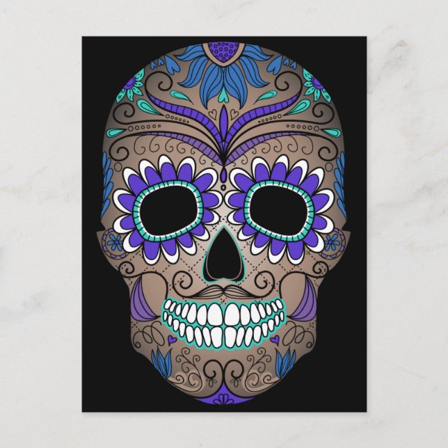 Colourful Retro Sugar Skull Postcard (Front)