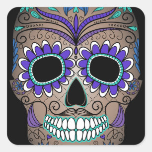 Colourful Retro Sugar Skull Square Sticker