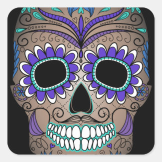 Colourful Retro Sugar Skull Square Sticker