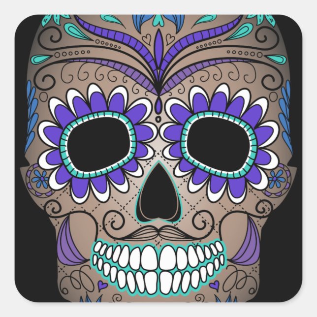 Colourful Retro Sugar Skull Square Sticker (Front)