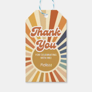 Colourful Retro Sun Groovy Wave Hello 40 Thank You Gift Tags
