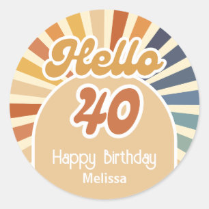 Colourful Retro Sun Groovy Wave Hello 40th Birthda Classic Round Sticker