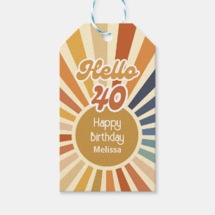 Colourful Retro Sun Groovy Wave Hello 40th Birthda Gift Tags