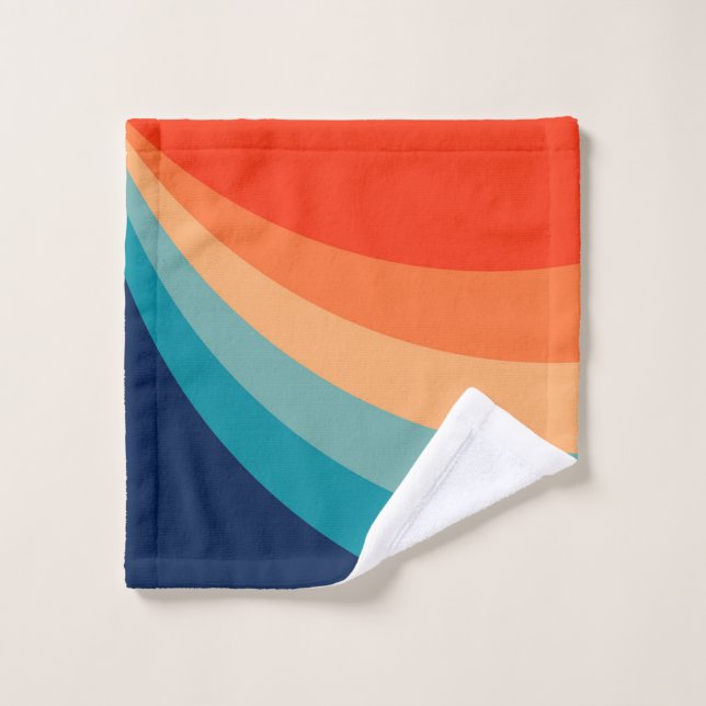 Colourful retro sun rays bath towel set (Wash Cloth)