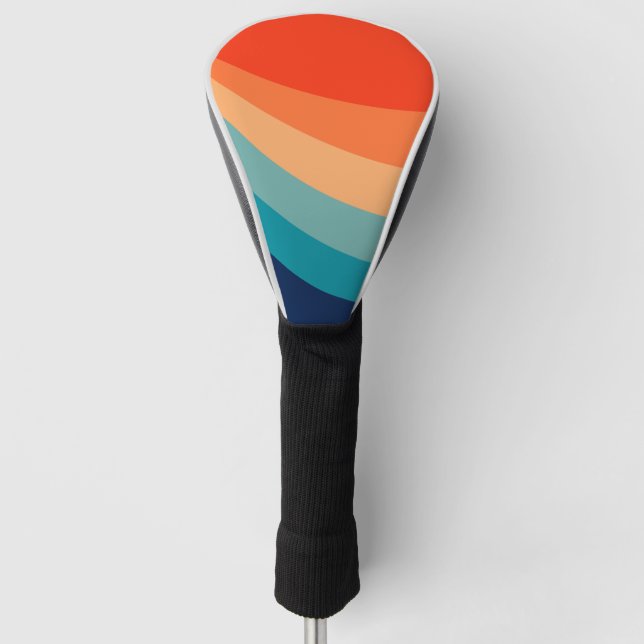 Colourful retro sun rays golf head cover (Front)