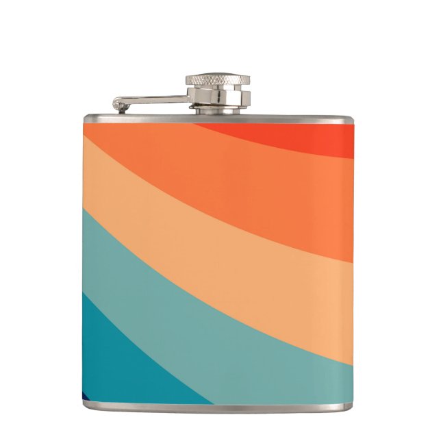 Colourful retro sun rays hip flask (Front)
