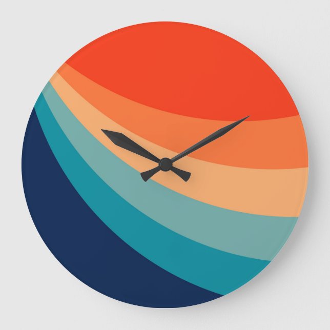Colourful retro sun rays large clock (Front)