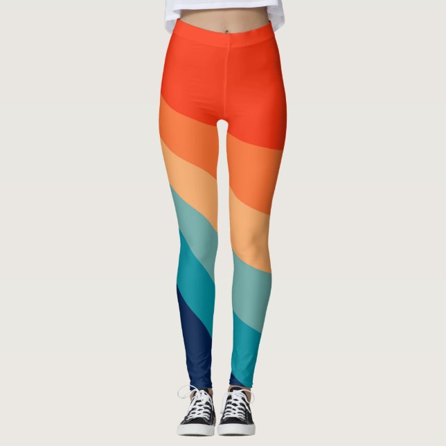 Colourful retro sun rays leggings (Front)