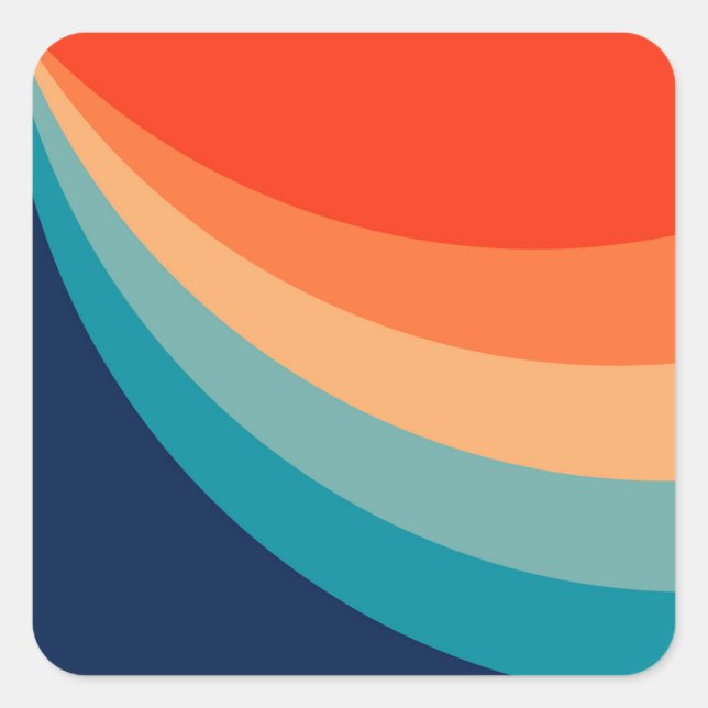 Colourful retro sun rays square sticker (Front)
