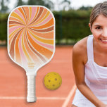 Colourful Retro Sunburst Swirl Custom Text Name Pickleball Paddle<br><div class="desc">Have fun playing with this cool pickleball paddle featuring a retro sunburst swirl pattern. Add 3 lines of custom text - name, monogram, pickleball club name, company name, location, phone number, etc. A perfect gift for kids, parents, grandparents, friends, clients, bridal party, beginners and experienced players alike - you're sure...</div>